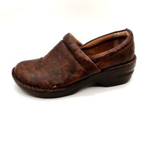 Bolo Womens Loafers Brown Embossed Round Toe Slip‎ On Block Heel 8.5
